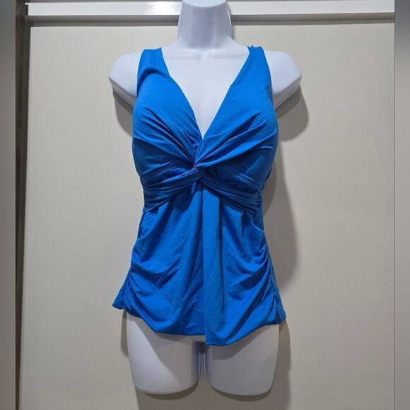 La Blanca Island Goddess Twist Tie Back Tankini Top sz 14 Capri Blue - Picture 3 of 5